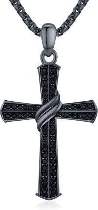 wholesale 925 Sterling Silver Twisted Black Cubic Zirconia Cross Pendant Necklace for Men & Women-Black Cross Necklace with Black CZ