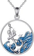 wholesale 925 Sterling Silver Ocean Wave & Starfish Pendant Necklace with Blue Crystal and Anchor Design-0-0