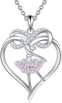 wholesale 925 Sterling Silver Heart Dragonfly Pendant Necklace with Pink CZ Stones and Infinity Symbol Chain for Women Girls  45cm Length-Ballerina Necklace