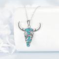 wholesale 925 Sterling Silver Turquoise Cactus Design Cow Head Pendant Necklace-0-2