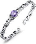 wholesale 925 Sterling Silver & Natural Amethyst Vine Leaf Wrap Boho Bracelet for Women, Healing Stone Jewelry Gift, 6-7.5 Adjustable-0-0