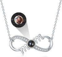 wholesale 925 Sterling Silver Black Onyx Mom Infinity Pendant Necklace with Cubic Zirconia and 100 Languages of Love Message Chain - Mother's Day Gift for Her-B-Mom+Photo-B-Mom+Photo Fill