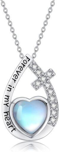 wholesale 925 Sterling Silver Blue Moonstone Heart Cross Pendant Cremation Jewelry Urn Keepsake Necklace-Moonstone Heart