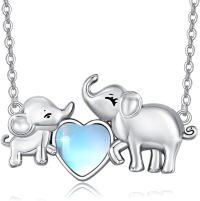 wholesale 925 Sterling Silver Heart-Shaped Love Elephants Pendant Necklaces for Women Girls Gifts Jewelry Sets-10- Elephant Moonstone