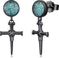 wholesale 925 Sterling Silver Cross & Turquoise Studs with Abalone Shell Drops-Cross Nail