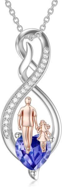 wholesale Sterling Silver Birthstone Infinity Heart Pendant Father Daughter Gift-01-06-Light Purple-June