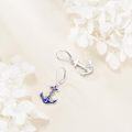 wholesale 925 Sterling Silver Blue Enamel Anchor Dangle Earrings for Women Ocean Theme  4cm Long-0-4