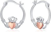 wholesale 925 Sterling Silver Heart Crown Huggie Hoop Earrings for Women Girls with Rose Gold Plated Center Stone Celtic Love Knots s-Two-tone