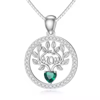 wholesale 925 Sterling Silver 12 Birthstones Tree of Life Necklace for Mom-Simulated Emerald-May
