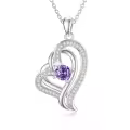 TOUPOP Sterling Silver Amethyst Double Heart Pendant Necklace-0-0