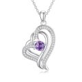 TOUPOP Sterling Silver Amethyst Double Heart Pendant Necklace-0-0