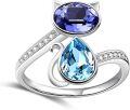 wholesale 925 Sterling Silver Crystal Cat Ring with Swarovski Blue Purple Stones, Adjustable Size-0-0
