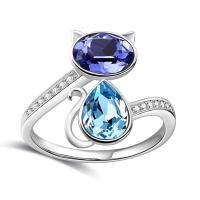 wholesale 925 Sterling Silver Cat Rings Wholesale With Blue Topaz And Sapphire Gemstones-Elegant