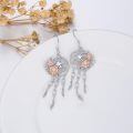 wholesale 925 Sterling Silver Dreamcatcher Rose Gold Flower Feather Drop Earrings-0-40