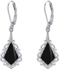 wholesale Sterling Silver Filigree Dangle Drop Earrings Gifts for Women-Black Onyx