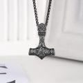 wholesale 925 Sterling Silver Viking Mjolnir Thors Hammer Pendant Necklace with Rune Design and Black Plating for Men & Women-0-1