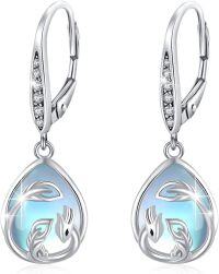 wholesale 925 Sterling Silver Teardrop Blue Opal Phoenix Heart Drop Earrings-Phoenix Earrings