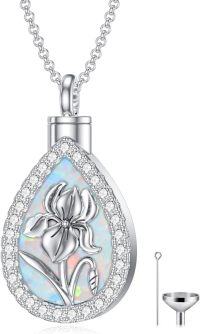 wholesale Sterling Silver Opal Birth Flower Urn Necklace for Ashes 12 Month Memorial Jewelry-02-February-Iris+Text-02-February-Iris