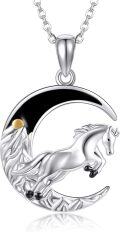 wholesale 925 Sterling Silver Horse Pendant Necklace Moon Design Gift for Women Girls Mothers Day Present Birthday Anniversary Christmas Holiday Jewelry Accessories 48x36mm-0-0