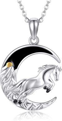 wholesale 925 Sterling Silver Horse Pendant Necklace Moon Design Gift for Women Girls Mothers Day Present Birthday Anniversary Christmas Holiday Jewelry Accessories 48x36mm-Horse