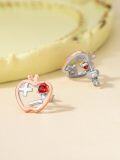 wholesale 925 Sterling Silver Heart-Shaped Red Crystal Apple Stud Earrings w/Book & Music Notes - Teacher Gift Jewelry-0-14