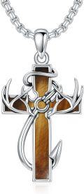 wholesale Sterling Silver Deer Antler Cross Necklace for Men Hunting Jewelry Gift-0-2