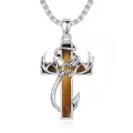 wholesale 925 Sterling Silver Black Enamel Deer Antlers Cross Pendant Necklaces Wholesale with Stainless steel chain for Men -0-2