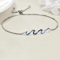 wholesale 925 Sterling Silver Green Stone Wave Adjustable Bracelet for Women - Ocean Inspired Beach Gift Idea-0-13