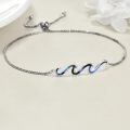 wholesale 925 Sterling Silver Green Stone Wave Adjustable Bracelet for Women - Ocean Inspired Beach Gift Idea-0-13