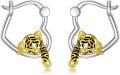 wholesale 925 Sterling Silver Gold Plated Tiger Head Animal Charm Hoop Earrings for Women Girls Minimalist  43mm Diameter-0-0