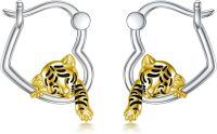 wholesale 925 Sterling Silver Gold Plated Tiger Head Animal Charm Hoop Earrings for Women Girls Minimalist  43mm Diameter-Tiger_Gold
