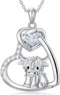 wholesale Sterling Silver Stone Highland Cow Heart Pendant Scotland Jewelry Gift-0-31
