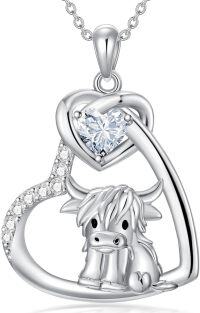 wholesale Sterling Silver Stone Highland Cow Heart Pendant Scotland Jewelry Gift-Cow Heart-White CZ