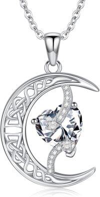 wholesale TOUPOP Diamond April Birthstone Necklace 925 Sterling Silver Moon And Star Pendant Necklace Celtic Moon Diamond Jewelry Anniversary Birthday Christmas Gifts For Women Wife Mom Her -undefined