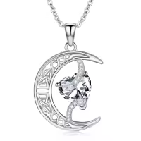 TOUPOP Sterling Silver Diamond Moon Star Pendant Necklace-undefined