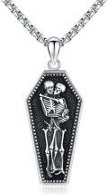 wholesale 925 Sterling Silver Blackened Gothic Coffin with Hugging Skeletons Pendant Necklaces for Men Women Halloween Gifts-0-0