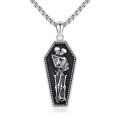 wholesale 925 Sterling Silver Blackened Gothic Coffin with Hugging Skeletons Pendant Necklaces for Men Women Halloween Gifts-0-0