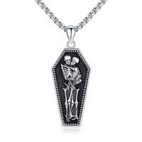 wholesale 925 Sterling Silver Blackened Gothic Coffin with Hugging Skeletons Pendant Necklaces for Men Women Halloween Gifts-Gothic Skull