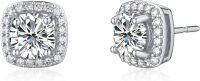 wholesale White Gold Plated 925 Sterling Silver Moissanite 2ct D Color Brilliant Round Cut Halo Stud Earrings-2 CT