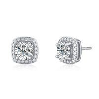 wholesale 925 Sterling Silver Elegant Round Zircon Halo Stud Earrings Set-2 CT