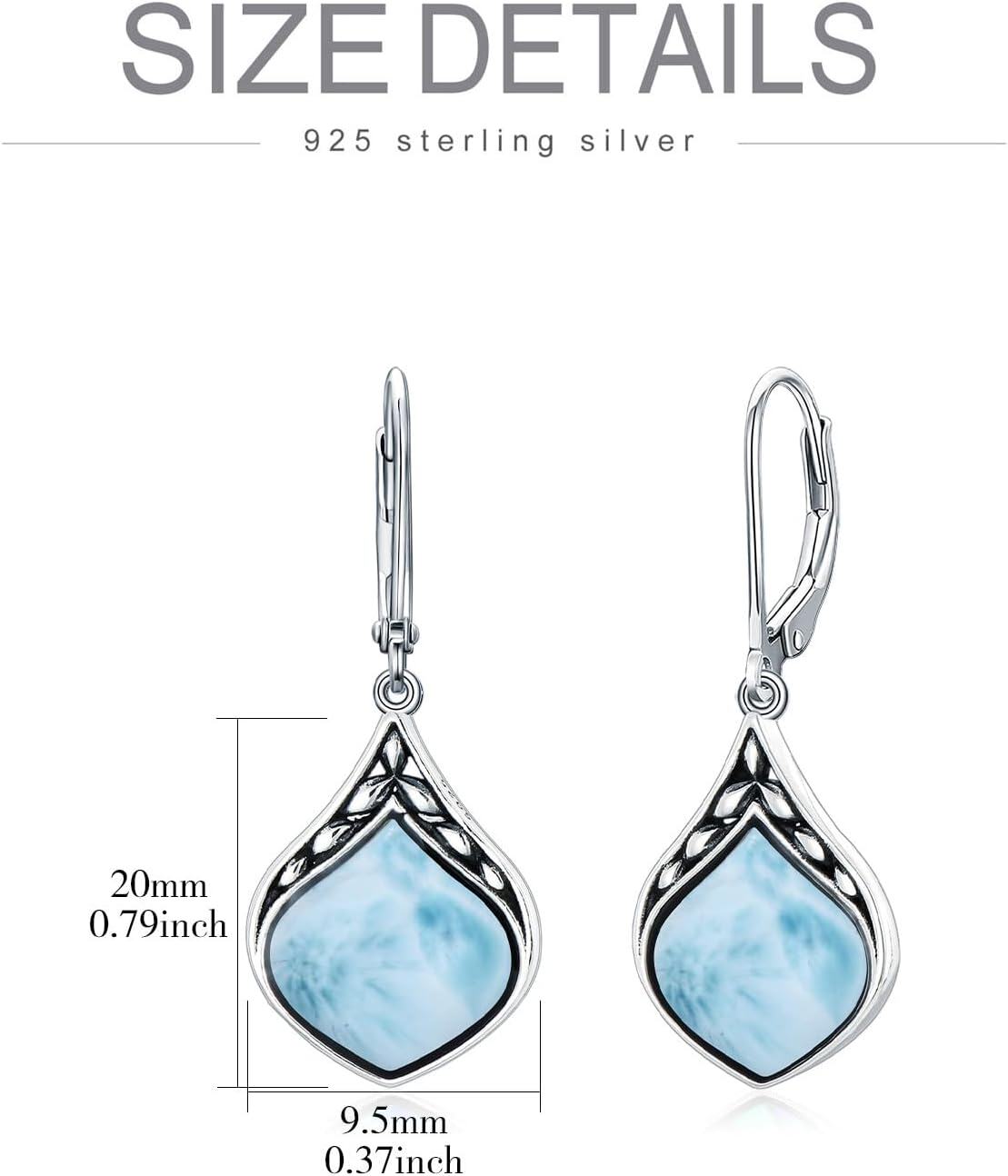 wholesale 925 Sterling Silver Larimar Drop Earring for Women  4cm Length-0-5