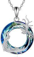 wholesale 925 Sterling Silver Blue Crystal Round Heart Pendant Necklace with Flying Phoenix Design - Fashionable and Adorable Animal Themed Jewellery for Women-0-0