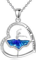 wholesale 925 Sterling Silver Blue Enamel Ballet Dancer Music Note Necklace Pendant-0-0