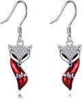wholesale 925 Sterling Silver Red Enamel Fox Head Drop Earrings Gift for Women Teen Girls Jewelry Accessories-0-0