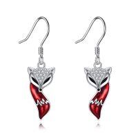 wholesale 925 Sterling Silver Red Enamel Fox Head Drop Earrings Gift for Women Teen Girls Jewelry Accessories-Fox earrings