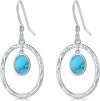 wholesale Sterling Silver Turquoise Dangle Earrings Boho Victorian Jewelry Gifts-OVAL