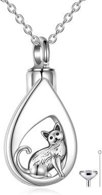 wholesale 925 Sterling Silver Teardrop Cat Memorial Cremation Jewelry Pendant Necklace for Women-Cat