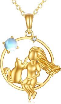 wholesale 14K Gold Mermaid with Cat and Star Pendant Necklace for Women-Cat
