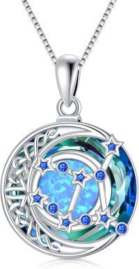 wholesale  Sterling Silver Blue Crystal Opal Zodiac Constellation Necklace -09-Virgo(8.23-9.22)-Sapphire