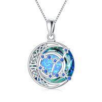 wholesale 925 Sterling Silver Aquamarine Opal Zodiac Constellation Locket Pendant Necklace-09-Virgo(8.23-9.22)-Sapphire
